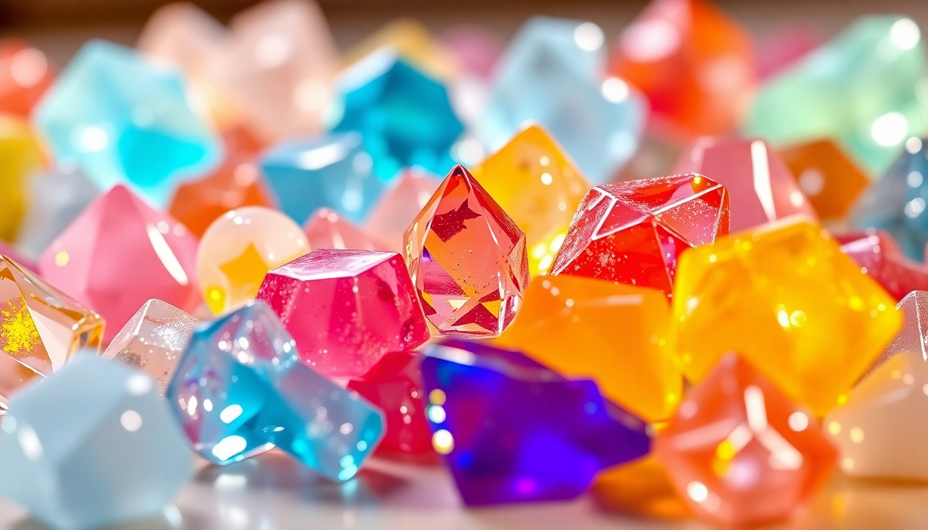 Delightful assortment of Gemini Crystal Candy showcasing vibrant colors and unique crystal shapes.