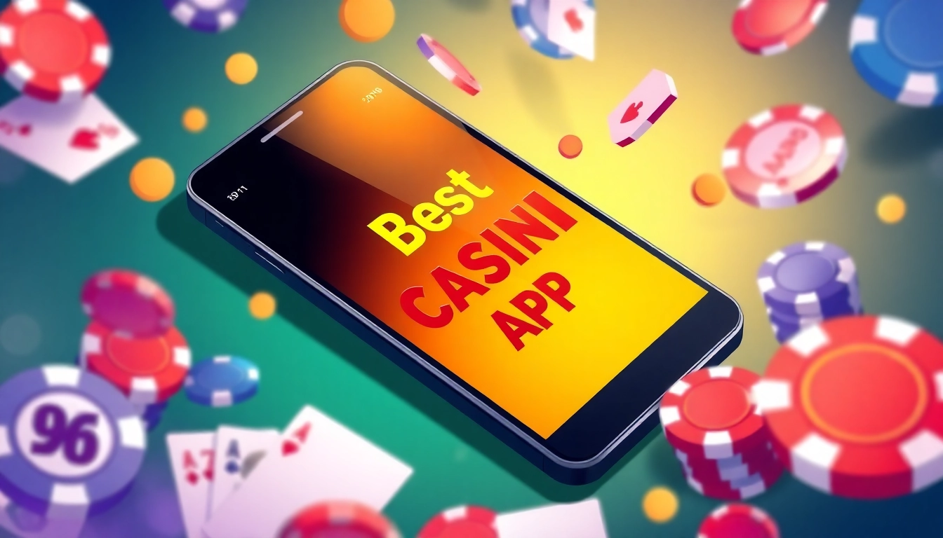 Showcase the best Casino App on a smartphone with engaging casino visuals.