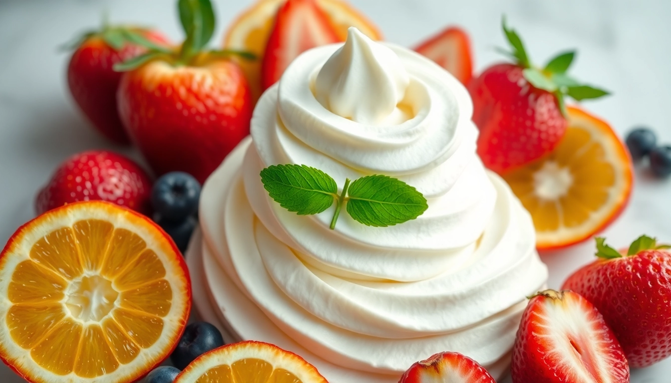 Using a whipped cream charger in Singapore to create fluffy whipped cream artfully presented with fresh fruits.