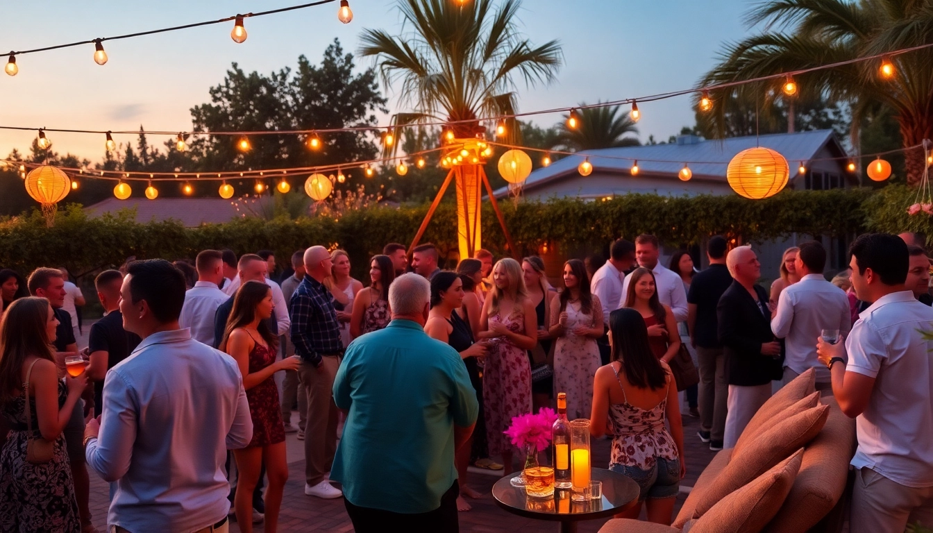 Guests celebrating at a unique event with vibrant decorations and an inviting atmosphere.